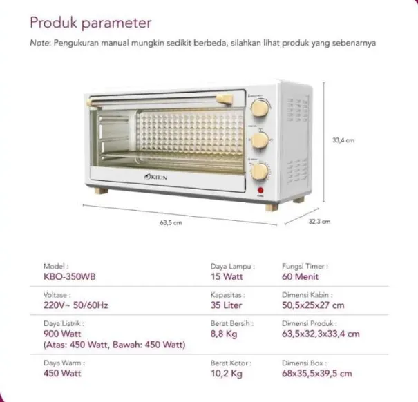 Kirin Beauty Oven 35 Liter Full Stainless