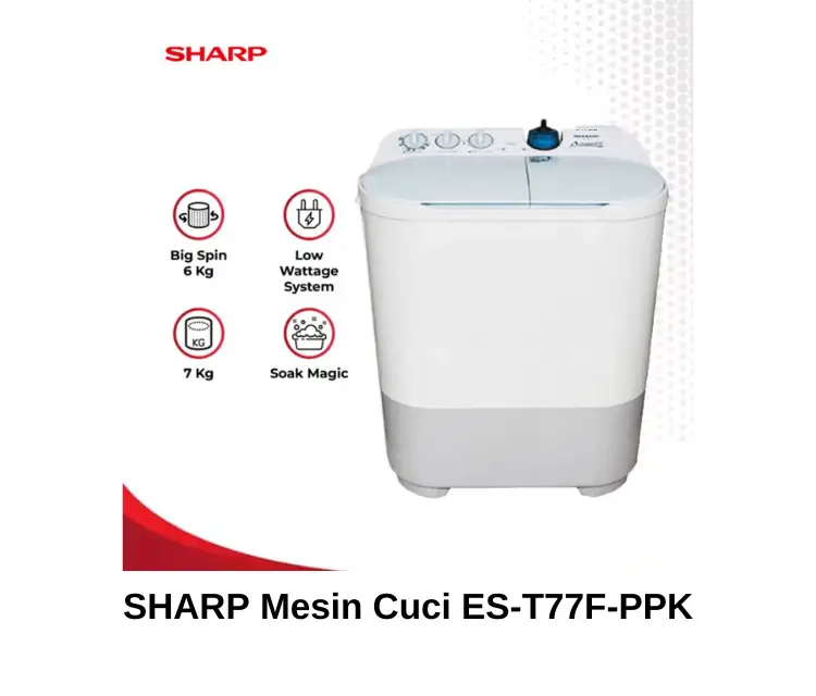 SHARP Mesin Cuci ES-T77F-PPK Twin Tub